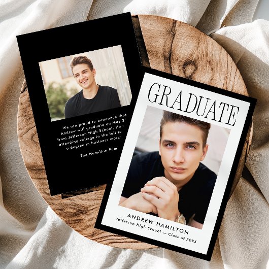 Modern Black Frame 2 Photo Graduation Aankondiging