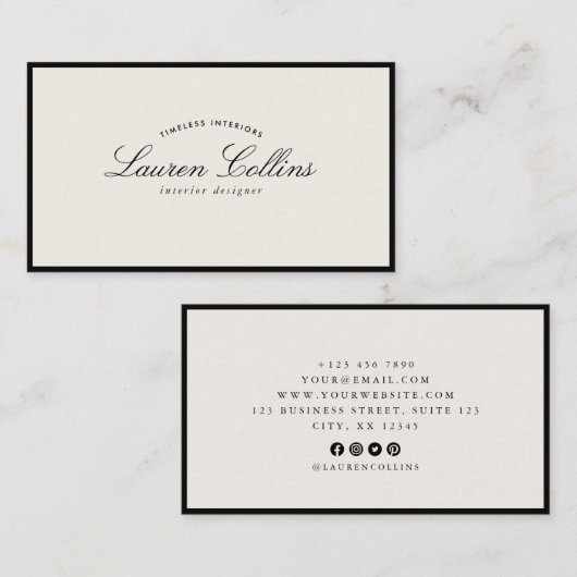 Modern Black Frame with Social Media Icons Visitekaartje (Voorkant / Achterkant)