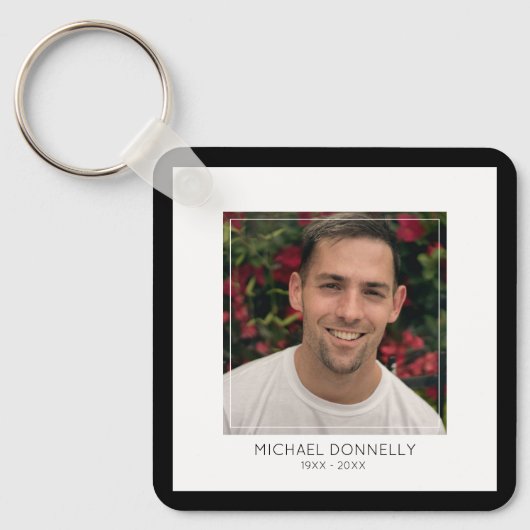 Modern Black Framed Photo Memorial Sleutelhanger (Voorkant)