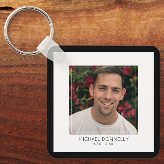 Modern Black Framed Photo Memorial Sleutelhanger (Voorkant)