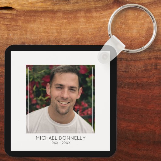 Modern Black Framed Photo Memorial Sleutelhanger (Achterkant)