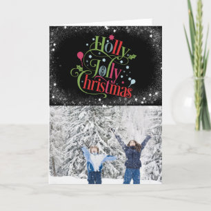 Modern Black Fun Script Snowflakes Bokeh Overlay Feestdagen Kaart