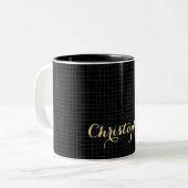 Modern Black Gecontroleerd Elegant Faux Gold Name  Tweekleurige Koffiemok (Voorkant links)