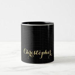 Modern Black Gecontroleerd Elegant Faux Gold Name  Tweekleurige Koffiemok