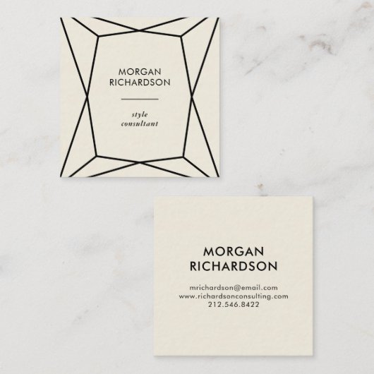Modern Black Geometric op Ecru Vierkante Visitekaartje (Voorkant / Achterkant)