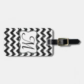 Modern Black Glitter Chevron Monogram Bagagelabel (Voorkant horizontaal)