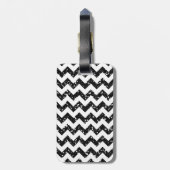Modern Black Glitter Chevron Monogram Bagagelabel (Achterkant verticaal)