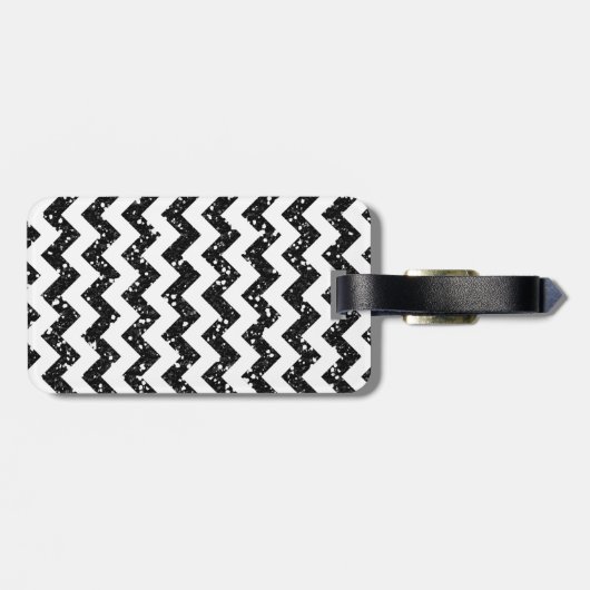 Modern Black Glitter Chevron Monogram Bagagelabel (Achterkant horizontaal)