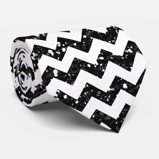 Modern Black Glitter Chevron Zig Mannen Stropdas (Opgerold)