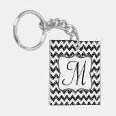 Modern Black Glitter Chevron Zig Zag Sleutelhanger (Voorkant Links)