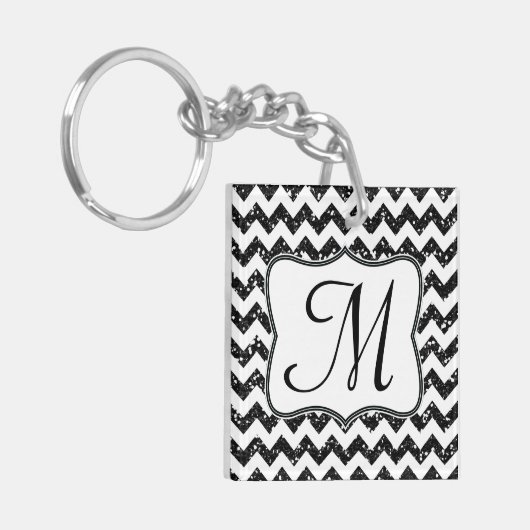 Modern Black Glitter Chevron Zig Zag Sleutelhanger (Voorkant Links)