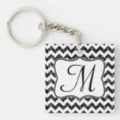 Modern Black Glitter Chevron Zig Zag Sleutelhanger (Voorkant)