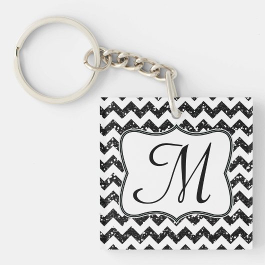 Modern Black Glitter Chevron Zig Zag Sleutelhanger (Voorkant)