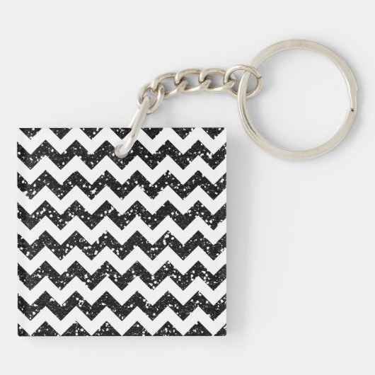Modern Black Glitter Chevron Zig Zag Sleutelhanger (Achterkant)