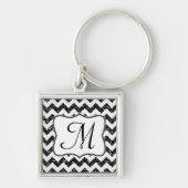 Modern Black Glitter Chevron Zig Zag Sleutelhanger (Voorkant)