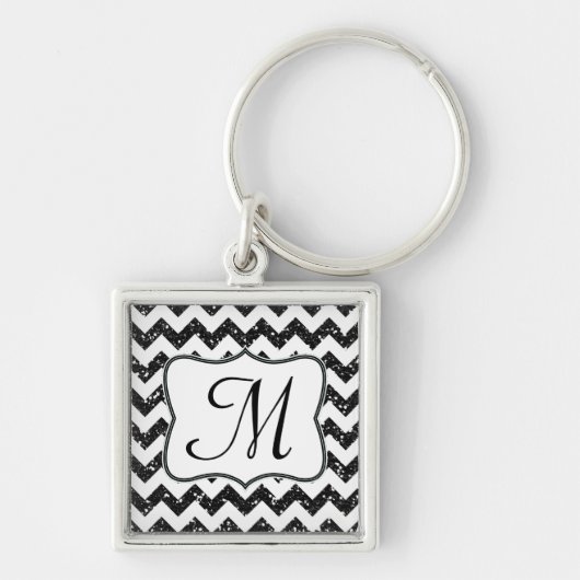 Modern Black Glitter Chevron Zig Zag Sleutelhanger (Voorkant)
