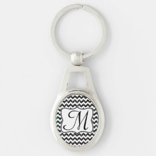 Modern Black Glitter Chevron Zig Zag Sleutelhanger