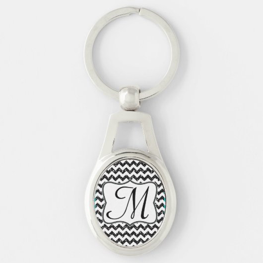 Modern Black Glitter Chevron Zig Zag Sleutelhanger (Voorkant)