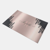 Modern Black Glitter Drift Roos Gold Monogram Deurmat (Schuin)
