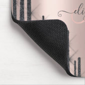 Modern Black Glitter Drift Roos Gold Monogram Muismat (Hoek)