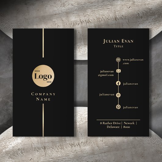 Modern Black Glitter Gold Luxe Company Logo Visitekaartje