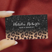 Modern Black Glitter Leopard Beauty Salon Visitekaartje
