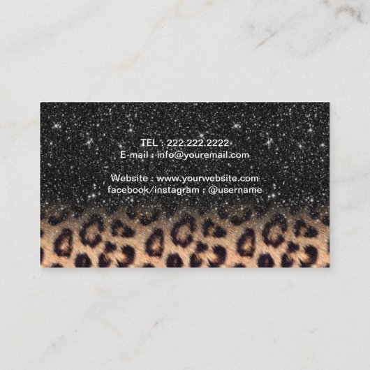 Modern Black Glitter Leopard Beauty Salon Visitekaartje (Achterkant)