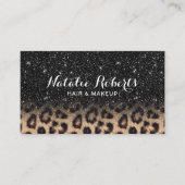 Modern Black Glitter Leopard Beauty Salon Visitekaartje (Voorkant)