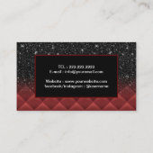 Modern Black Glitter Lux Red Quilted Beauty Salon Visitekaartje (Achterkant)