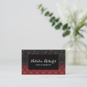 Modern Black Glitter Lux Red Quilted Beauty Salon Visitekaartje (Staand voorkant)