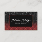 Modern Black Glitter Lux Red Quilted Beauty Salon Visitekaartje (Voorkant)