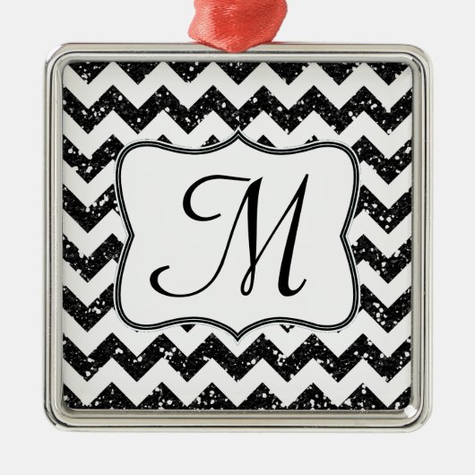 Modern Black Glitter Monogram Initiaal Ornament (Voorkant)