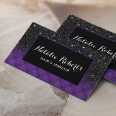 Modern Black Glitter Paars Diamond Pattern Salon Visitekaartje