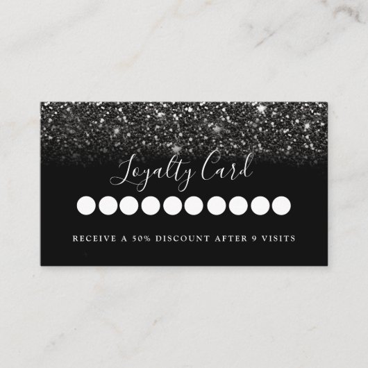 Modern Black Glitter Salon & Spa Loyalty Visitekaartje (Voorkant)