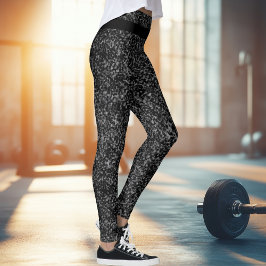 Modern Black Glitter Sparkle Leggings