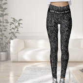 Modern Black Glitter Sparkle, with Custom Name  Leggings