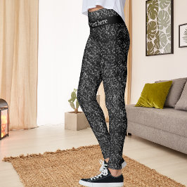 Modern Black Glitter Sparkle, with Custom Name  Leggings