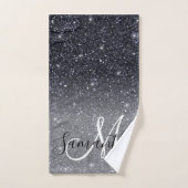 Modern Black Glitter Sparkles Personalized Name Bad Handdoek (Handdoek)