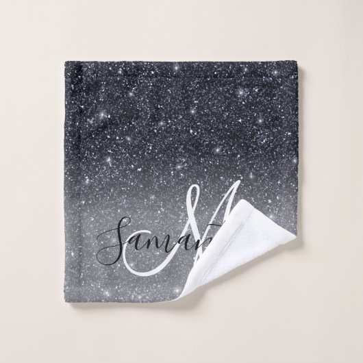 Modern Black Glitter Sparkles Personalized Name Bad Handdoek (Wasdoekje)