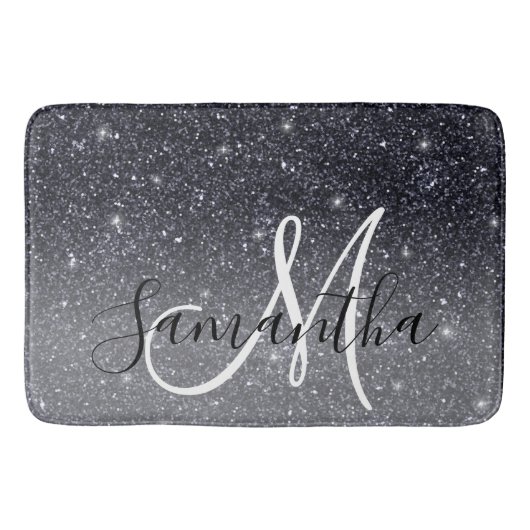 Modern Black Glitter Sparkles Personalized Name Badmat (Voorkant)