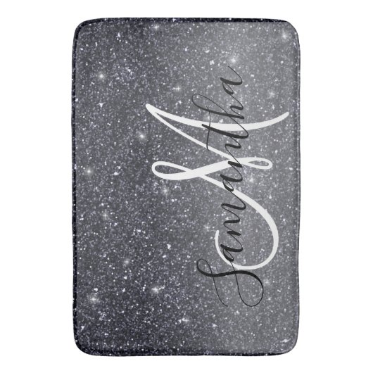 Modern Black Glitter Sparkles Personalized Name Badmat (Voorkant Verticaal)