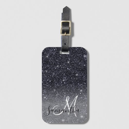 Modern Black Glitter Sparkles Personalized Name Bagagelabel (Voorkant (verticaal))