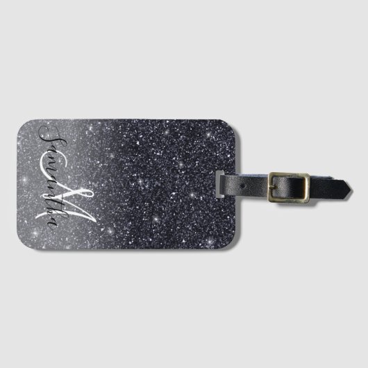 Modern Black Glitter Sparkles Personalized Name Bagagelabel (Voorkant (horizontaal))