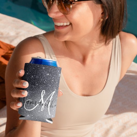 Modern Black Glitter Sparkles Personalized Name Blikjeskoeler