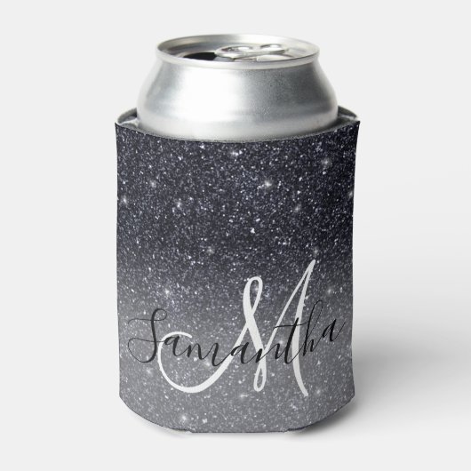 Modern Black Glitter Sparkles Personalized Name Blikjeskoeler (Blikje Voorkant)