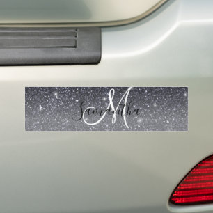 Modern Black Glitter Sparkles Personalized Name Bumpersticker