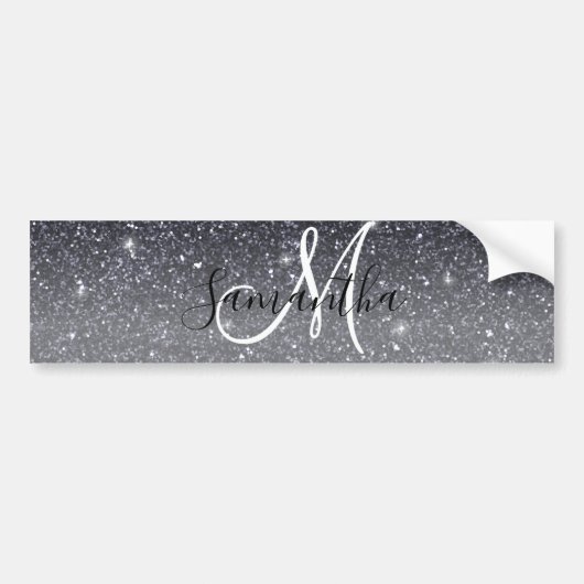 Modern Black Glitter Sparkles Personalized Name Bumpersticker (Voorkant)