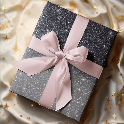 Modern Black Glitter Sparkles Personalized Name Cadeaupapier