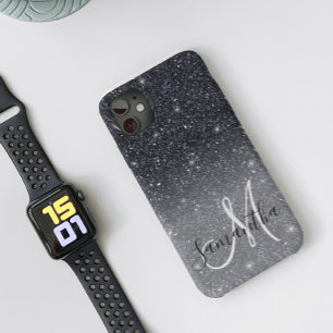 Modern Black Glitter Sparkles Personalized Name Case-Mate iPhone Case