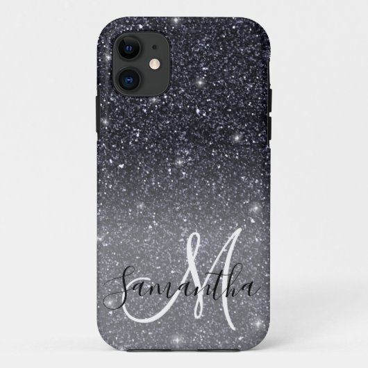 Modern Black Glitter Sparkles Personalized Name Case-Mate iPhone Case (Achterkant)